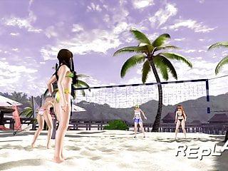 Nackte Asiatinnen Spielen Am Strand Volleyball